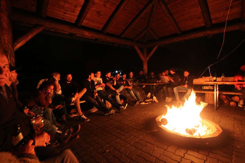 Season end party with campfire